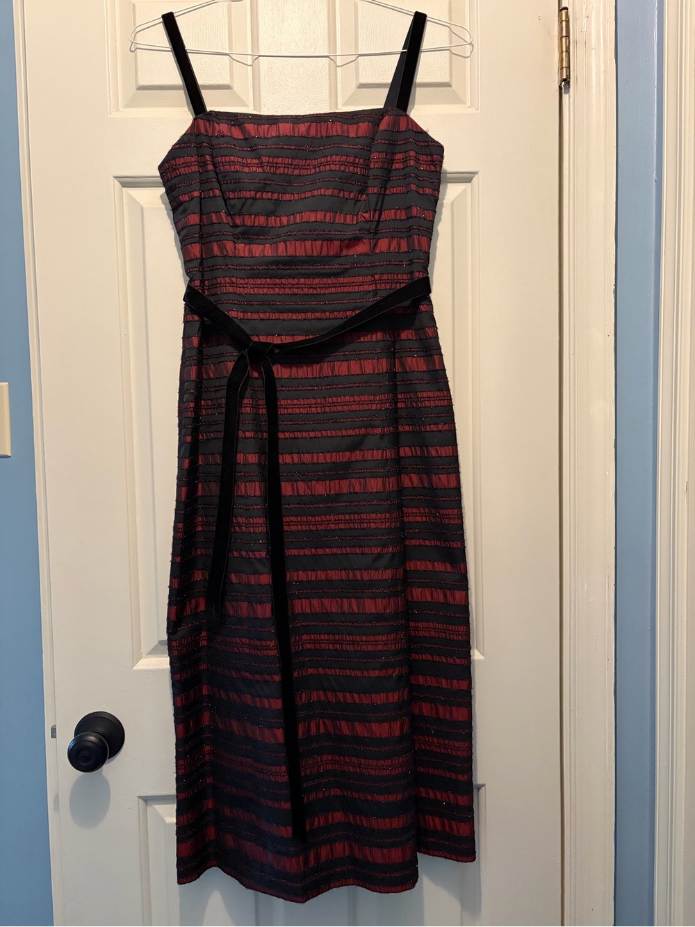 Vintage Classic Striped Midi Dress in Black and Red